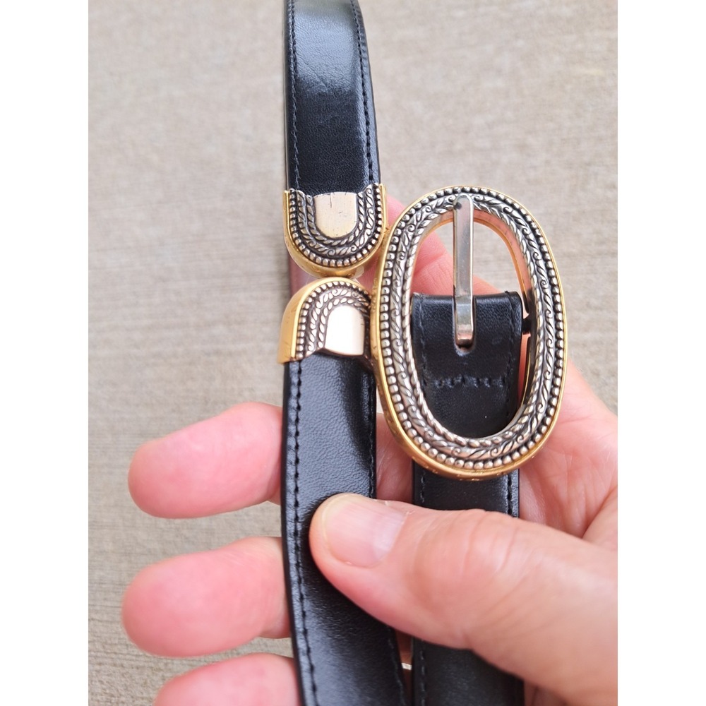 Brighton Women's Reversible Leather Black/Brown Belt Silver/Gold Tone Buckle M-L